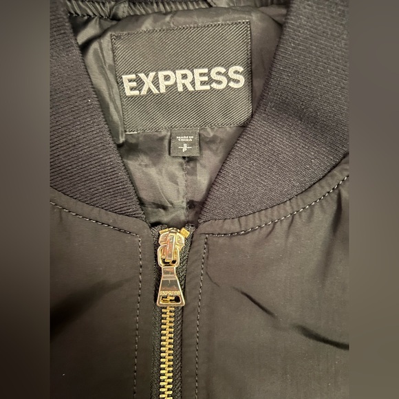 EXPRESS Black Satin Bomber Jacket - Women’s Size Small - Full Zip Utility Style - Picture 2 of 6
